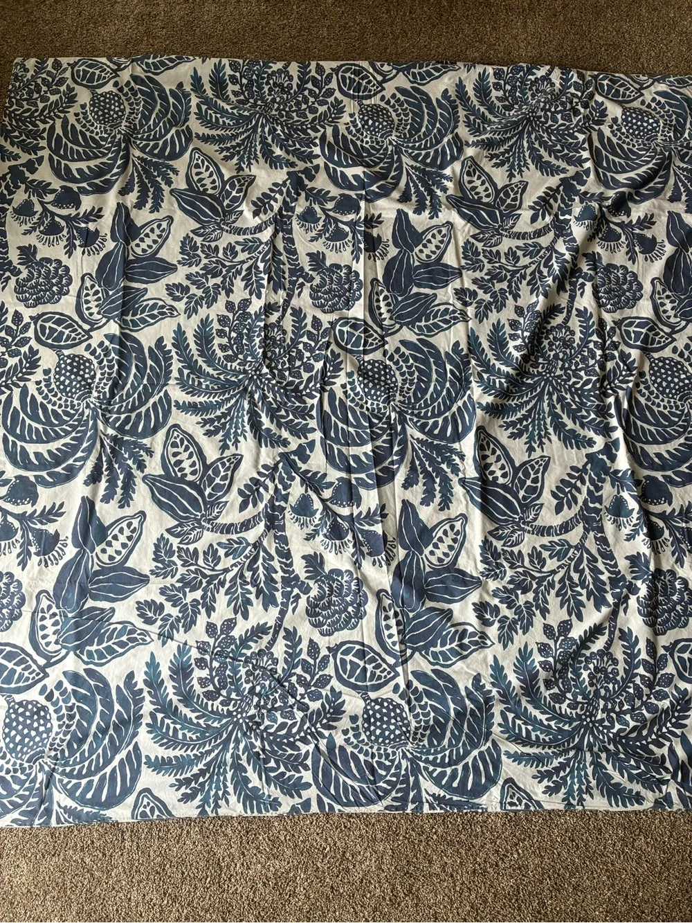 Pottery Barn Navy and White Tropical Floral Fruit Cotton Duvet Cover Queen